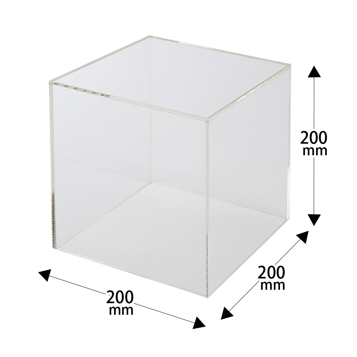 アクリルディスプレイボックス 20cm角 AB-200 外寸200×200×200mm 寸法図